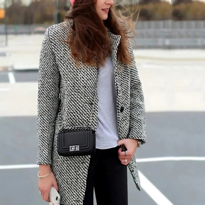 Laurette™ | MANTEAU LONG À CARREAUX