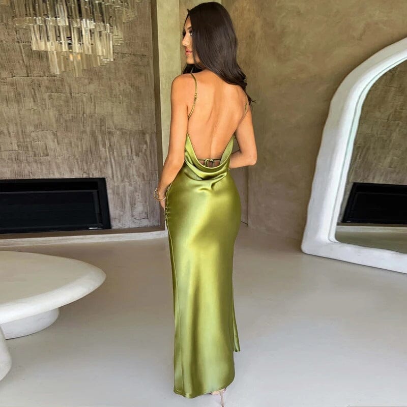 Lily™ | Maxi Robe Satinée à Fines Bretelles