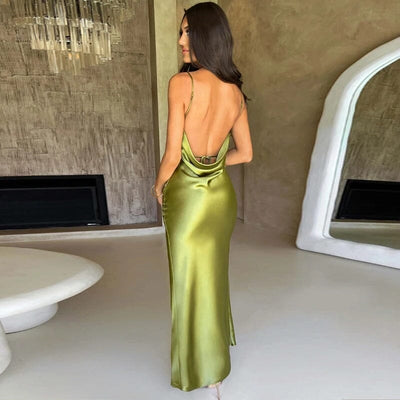 Lily™ | Maxi Robe Satinée à Fines Bretelles