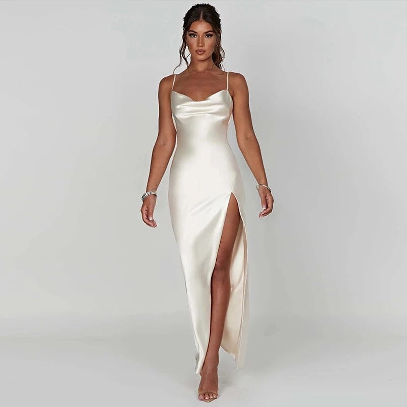 Lily™ | Maxi Robe Satinée à Fines Bretelles