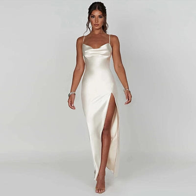 Lily™ | Maxi Robe Satinée à Fines Bretelles